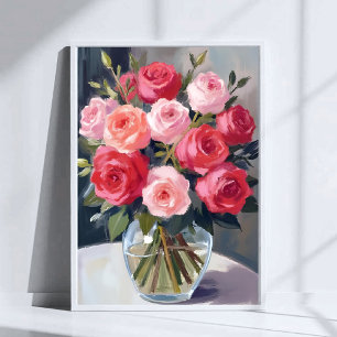 Rosbukett   Röd Blommig Akvarellmålning Poster
