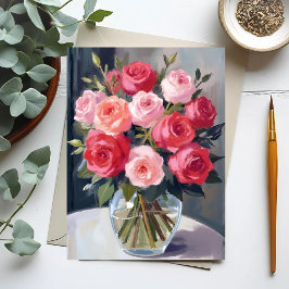 Rosbukett | Röd Blommig Akvarellmålning Vykort