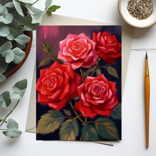 Rosbukett | Röd Blommig Akvarellmålning Vykort (Skapare uppladdad)