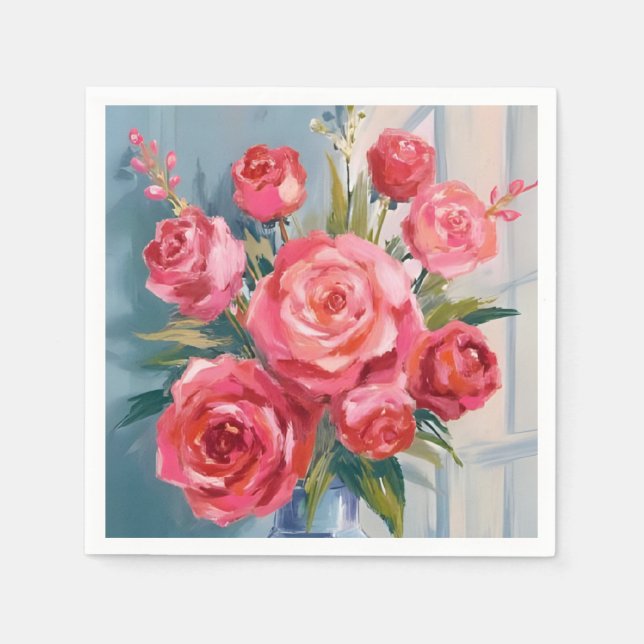Rosbukett | Röd blomvas akvarellblomma Pappersservett (Framsidan)