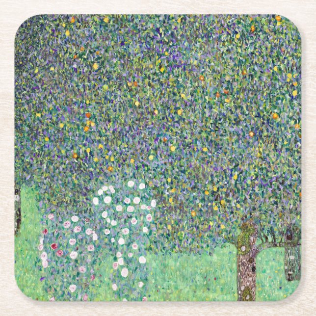 Rosbuskar under Träd, Gustav Klimt Underlägg Papper Kvadrat (Framsidan)
