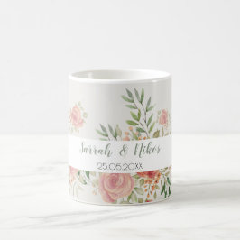 Rosbuske Akvarell Konst Monogrammerad Kaffemugg