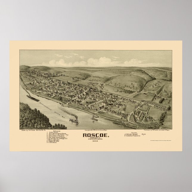 Roscoe, PA Panoramic Karta - 1902 Poster (Framsidan)