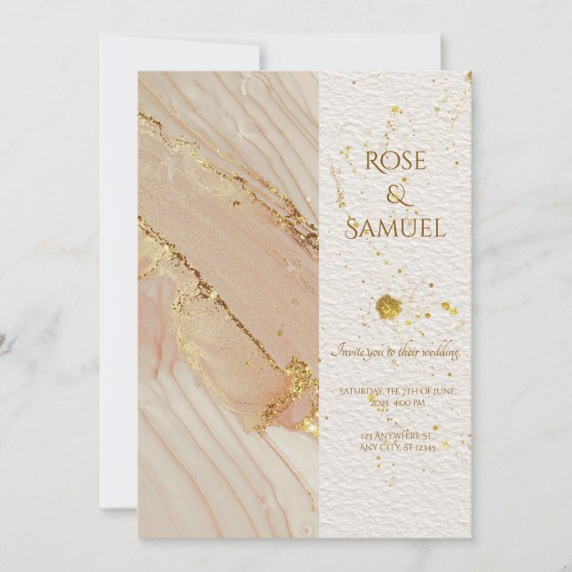 Rose Alcohol Ink Glitter Gold Wedding Invitation Inbjudningar (Framsida)