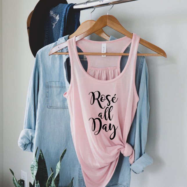 Rose All Day Svart Skrift Rosa Dam Linne Med Racerback (Skapare uppladdad)