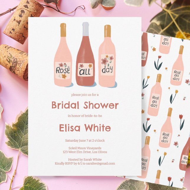 Rosé All Day Winery Möhippa Cute Anpassningsbar Inbjudningar (Rosé All Day Winery Bridal Shower Cute Custom Invitation
Wine Bachelorette Hen Party Birthday)