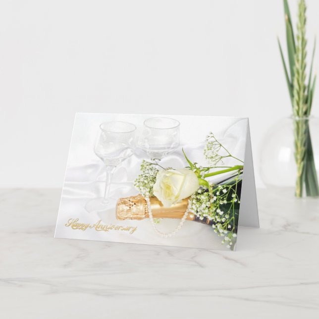 rose and champagne with pearls for anniversary kort (Framsida)