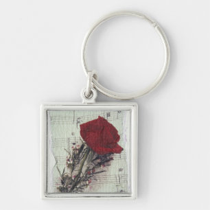 <Rose and Music> vid Kim Koza 2 Fyrkantig Silverfärgad Nyckelring