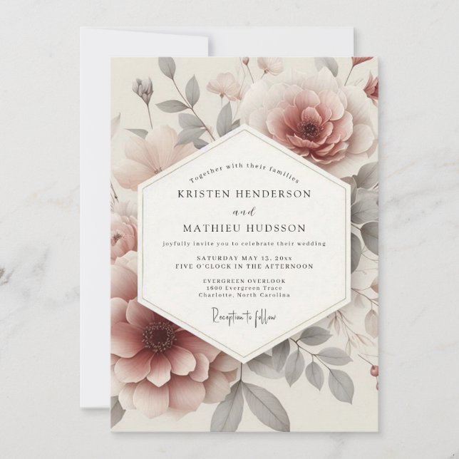 Rose Ash Ethereal Bloom Wedding Inbjudningar (Framsida)