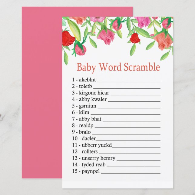 Rose Baby ordklubb spel (Fram/baksida)