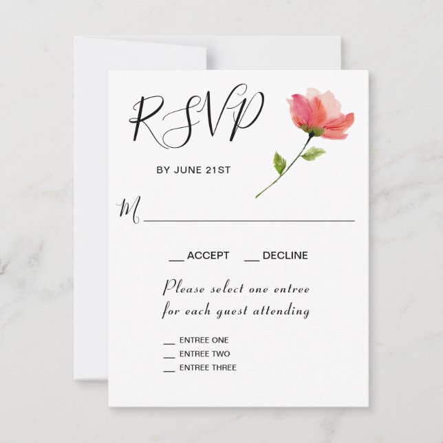 Rose Blommig Elegant 3 Huvudrätt RSVP Svarskort OSA Kort (Framsida)