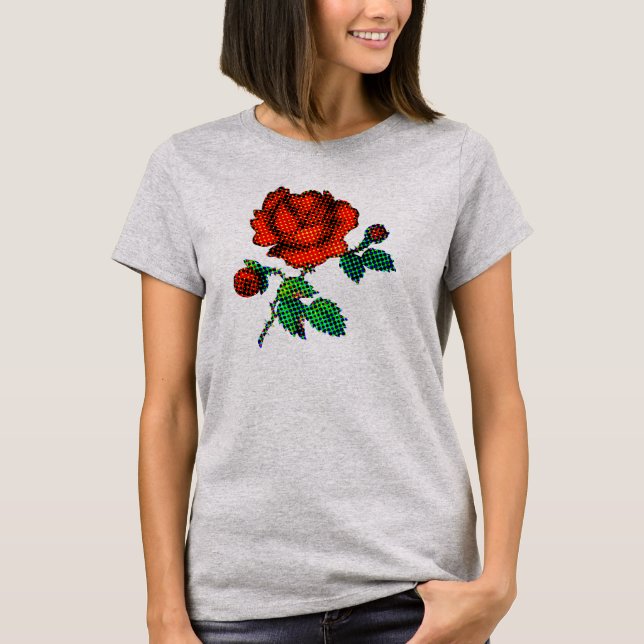 Rose Bloom Halftone Finkonst T Shirt (Framsida)