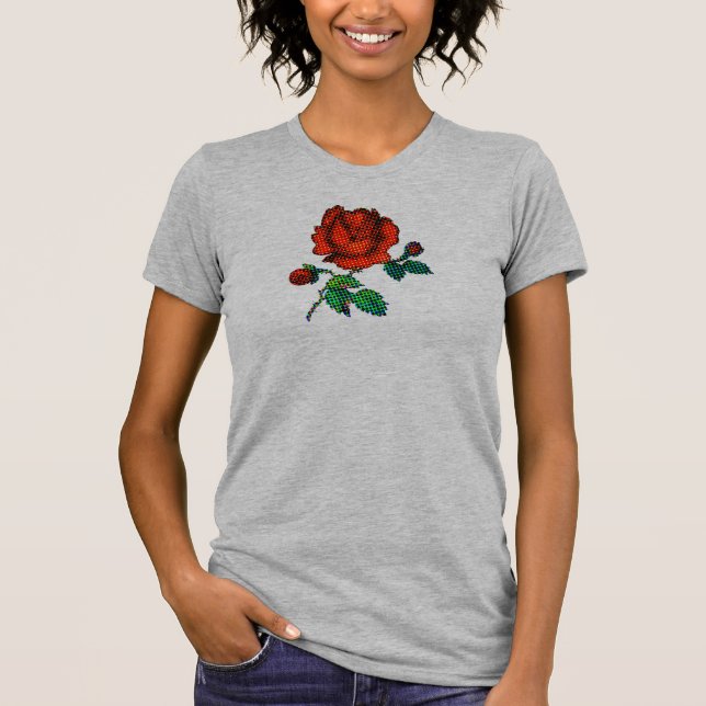 Rose Bloom Halftone Finkonst T Shirt (Framsida)
