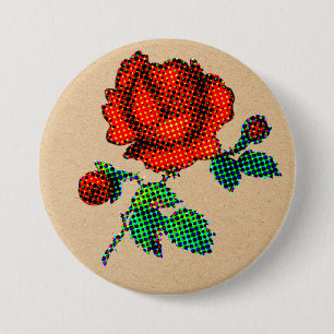 Rose Bloom Halftone på brunt papper finkonst Knapp