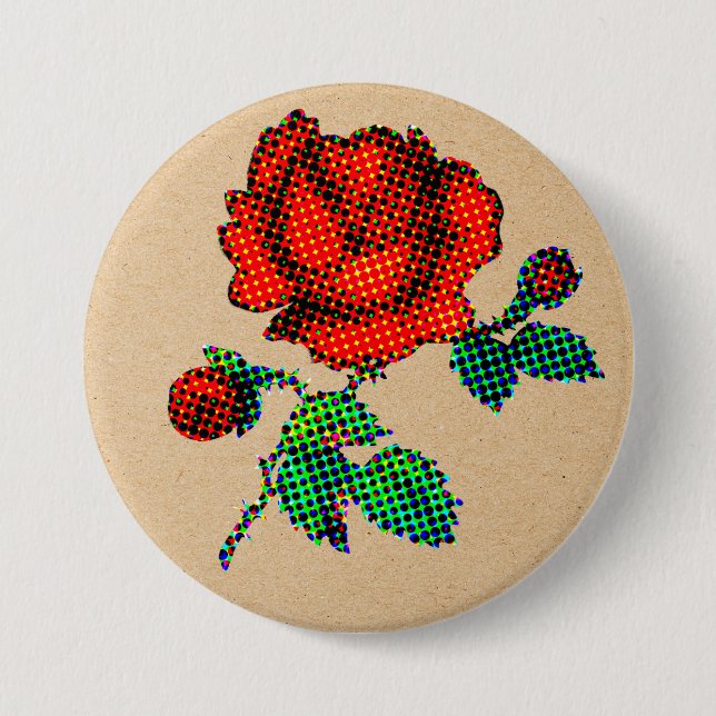 Rose Bloom Halftone på brunt papper finkonst Knapp (Framsida)