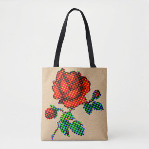 Rose Bloom Halftone på brunt papper finkonst Tygkasse