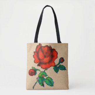 Rose Bloom Halftone på brunt papper finkonst Tygkasse