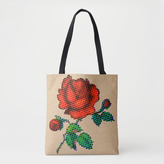 Rose Bloom Halftone på brunt papper finkonst Tygkasse (Framsida)