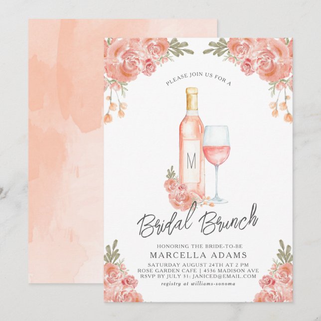 Rosé Blush Bröllopsbrunch-inbjudan Inbjudningar (Fram/baksida)