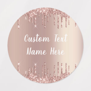 Rose Blush Glitter Drips Dina Text Namn Etiketter