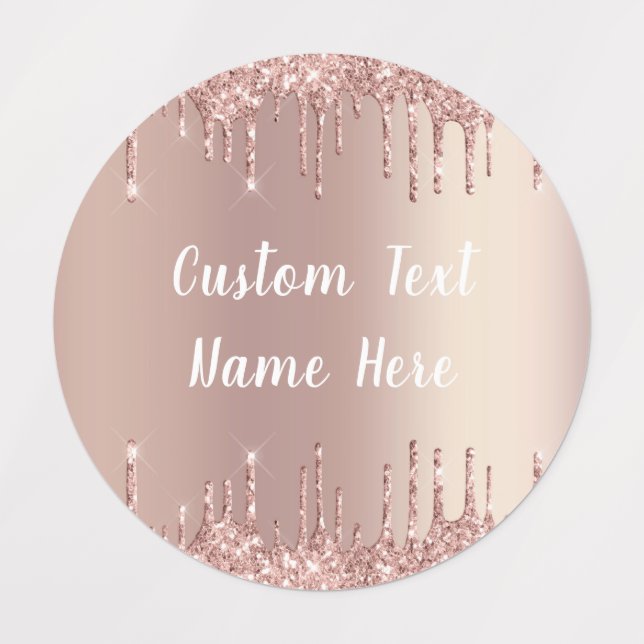 Rose Blush Glitter Drips Dina Text Namn Etiketter (Design 3)