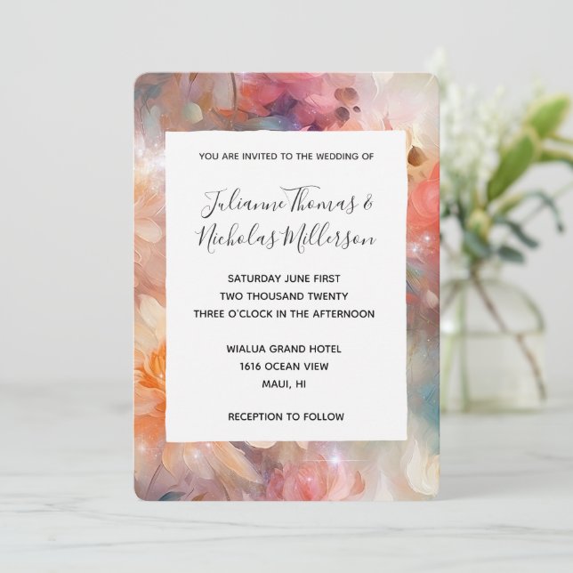 Rose Blush Peach Orange Floral Wedding  Inbjudningar (Stående Fram)