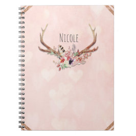Rose Blush Rosa Blommig Hjorthorn Boho Chic Anteckningsbok Med Spiral
