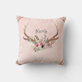 Rose Blush Rosa Blommig Hjorthorn Boho Chic Kudde