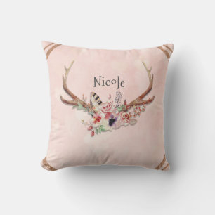 Rose Blush Rosa Blommig Hjorthorn Boho Chic Kudde