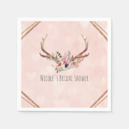 Rose Blush Rosa Blommig Hjorthorn Boho Chic Pappersservett