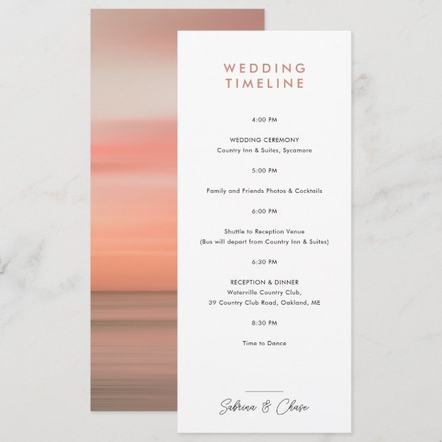 Rose Blush Wedding Itinerary Timeline Inbjudningar (Fram/baksida)