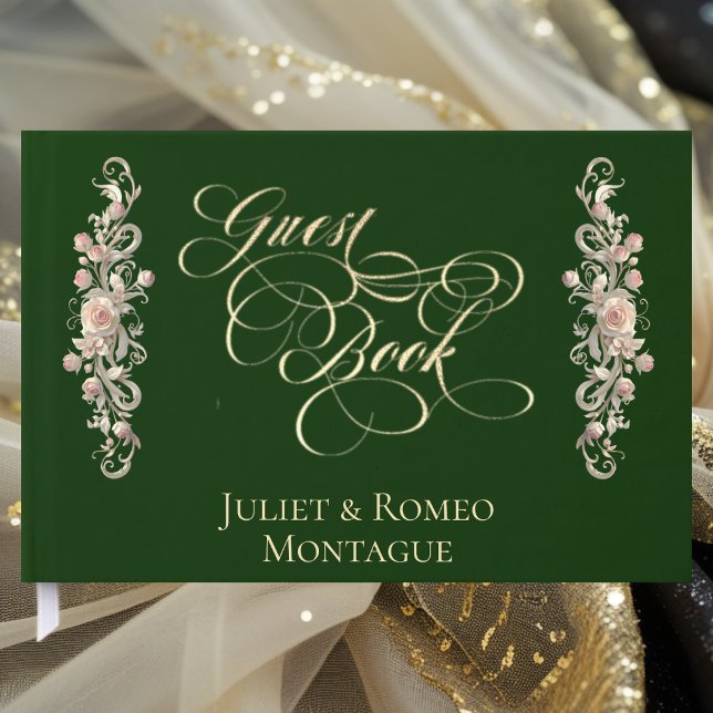 Rose Border & Heart Monogram - Emerald Guest Book Gästböcker (Skapare uppladdad)