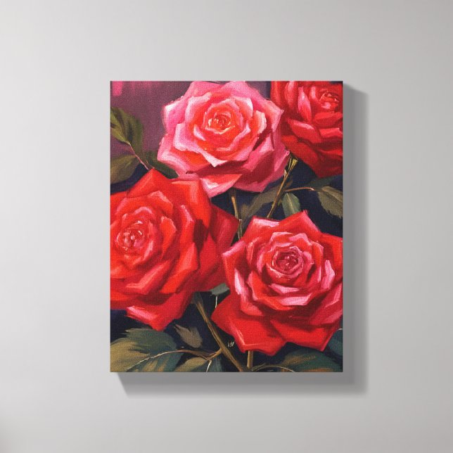 Rose Bouquet | Red Floral Watercolor Painting Canvastryck (Framsida)