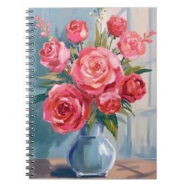 Rose Bouquet | Red Flower Vase Watercolor Floral Anteckningsbok