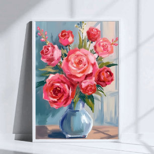 Rose Bouquet   Röd blomvas Akvarell Blommig Poster