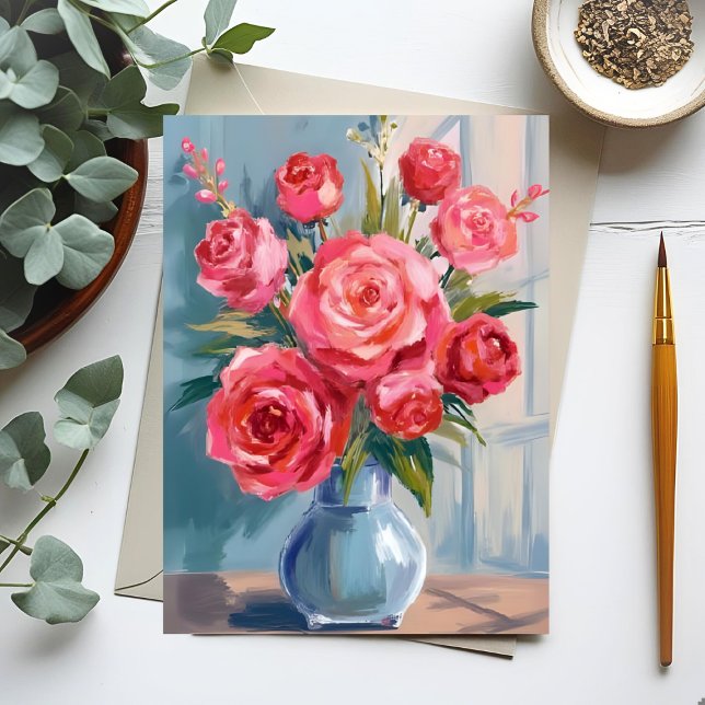 Rose Bouquet | Röd blomvas Akvarell Blommig Vykort (Skapare uppladdad)