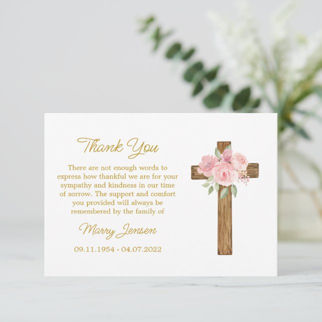 Rose Cross Sympathy Thank You Card Tack Kort (Stående Fram)