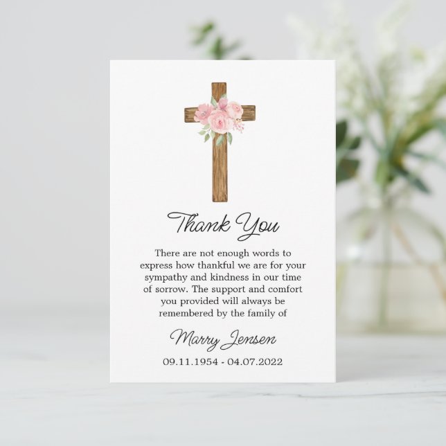 Rose Cross Sympathy Thank You Card Tack Kort (Stående Fram)