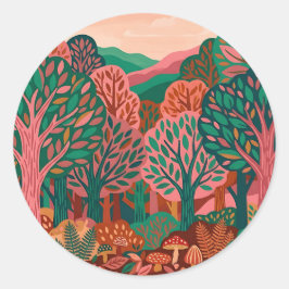 Rose & Emerald Höstskogs Rund Sticker Runt Klistermärke