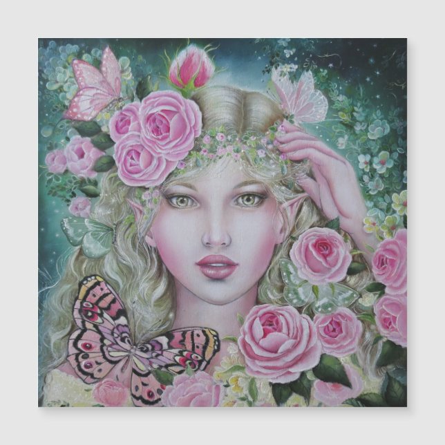 Rose fairy flat magnetic card (Framsida)