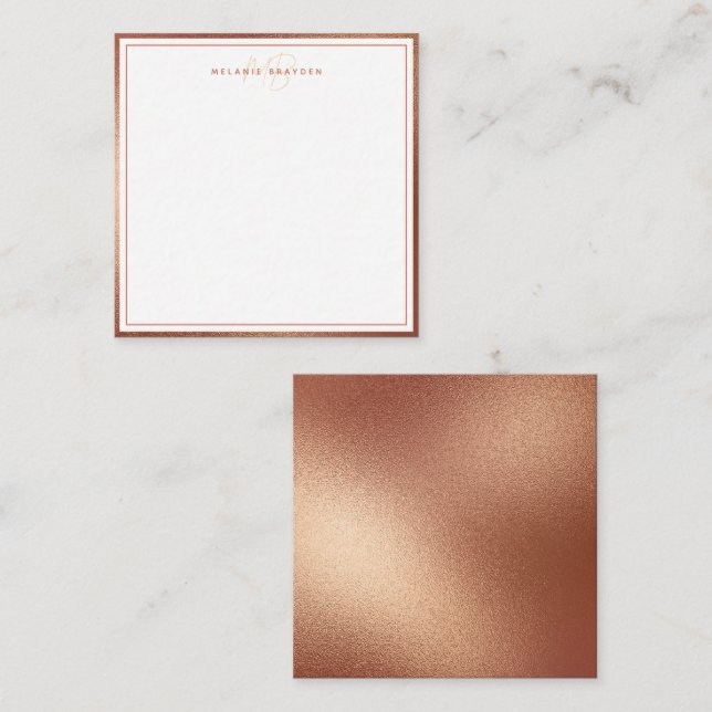 Rose Falskt Guld Folie Minimalistisk Monogram Två  Anteckningskort (Fram/baksida)