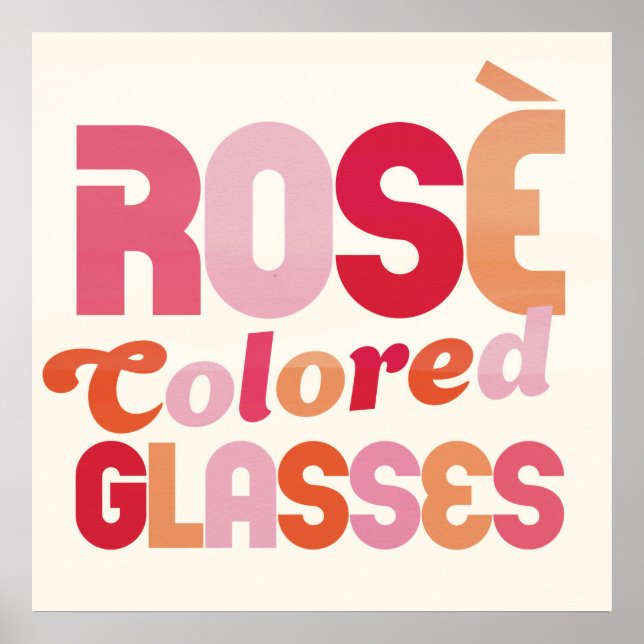 "Rosé Färgad Glasses" Cute Vin Typography Art Poster (Framsidan)