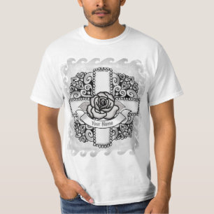 Rose Filigree Kristet Kors t-shirt