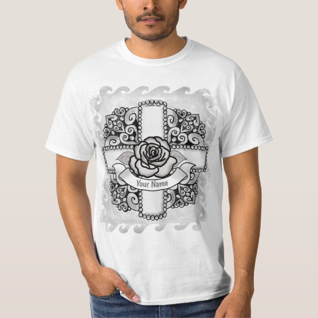 Rose Filigree Kristet Kors t-shirt (Framsida)