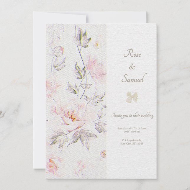 Rose Floral Chic Paper Textured Wedding  Inbjudningar (Framsida)