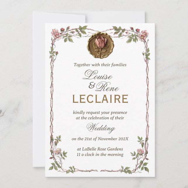 Rose Floral Elegant Wedding Save the Date Seal Inbjudningar (Framsida)