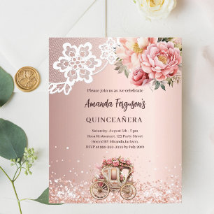 Rose Florals lace carry Quinceanera-inbjudan