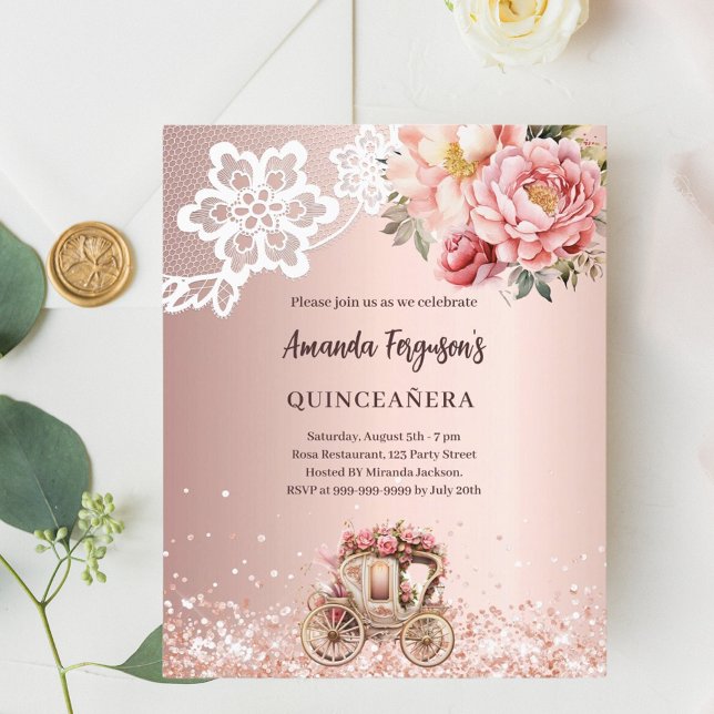Rose Florals lace carry Quinceanera-inbjudan (Skapare uppladdad)
