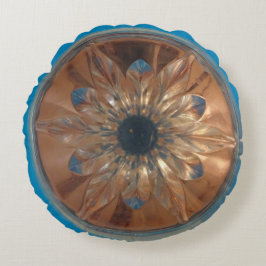 Rosé Flower Blue Round Pillow Rund Kudde