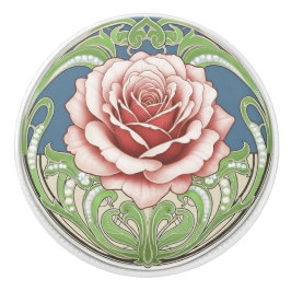 Rose Flower Green Blue Red Art Deco Nouveau Knopp